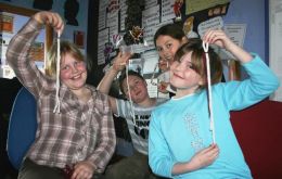 Kayleigh Anderson, Daniel Clarke, Demi Godoy-Jones and Leela Tellez show off their handiwork during European week at IJS.