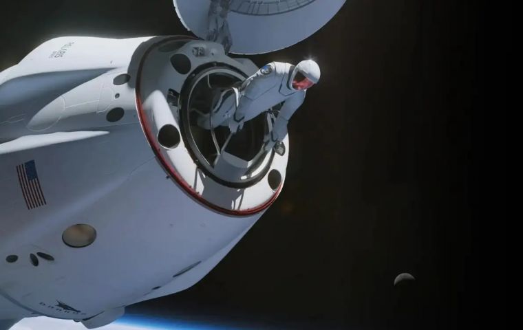 Isaacman and Gillis performed consecutive spacewalks Poteet and Menon remained inside the capsule