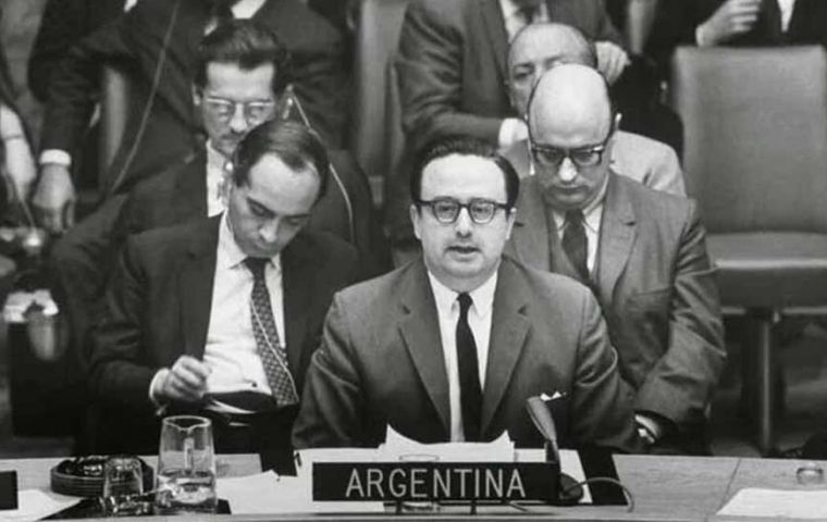 Ambassador Jose Maria Ruda, claimed the Falklands and other South Atlantic Islands before the UN Committee on Decolonization and received full support