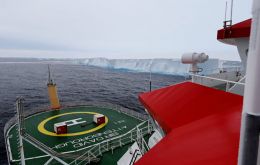 New video footage shows the enormous iceberg, some 3,900km2 and 400m tall, twice the size of Greater London stretching out into the distance