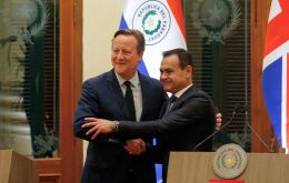 Lord Cameron and President Santiago Peña during a meeting with media at the Lopez Palace in Asunción