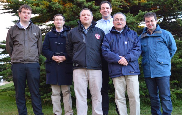 Left to right: Stacey Bragger FI Chamber of Commerce, Felipe Carvallo ULOG, Milenko Buljan Agunsa, Ignacio Covacevic EPA, Marcelo Mahuzier ASMAR and Alvaro Insua of Galicia shipping. 