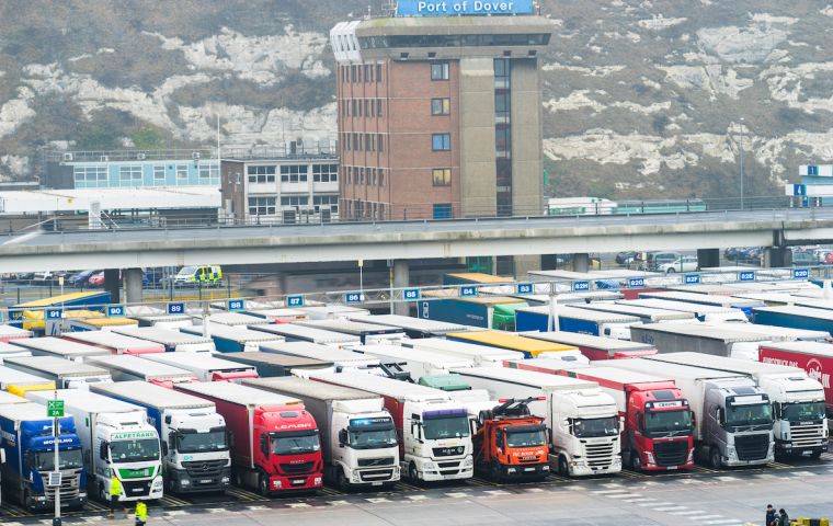 Long queues of lorries at Dover, because of physical checks at ports. Photo: Pajor Pawel / Shutterstock