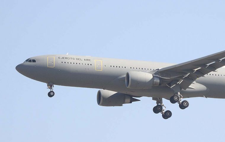 The Spanish air force Airbus A 330 transport waiting to fly back with mariners, alive and deceased.  