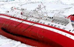 The Little Red Boat surrounded by packed ice before going down