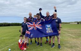 The archery team celebrating their stunning vicgtory