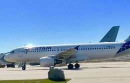 A Latam airplane stationed at the Falklands MPC