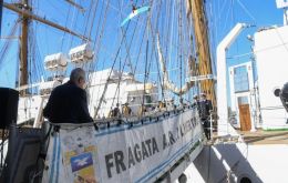 The Libertad nearly had to head for a naval base near Buenos Aires due to tugboat workers on strike