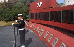 The cenotaph at Plaza San Martin which honors the 649 Argentines fallen in combat during the Falklands conflict.