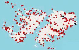 The map of the Falklands with the identified geographic places that have been named to honor the British fallen during the 1982 conflict