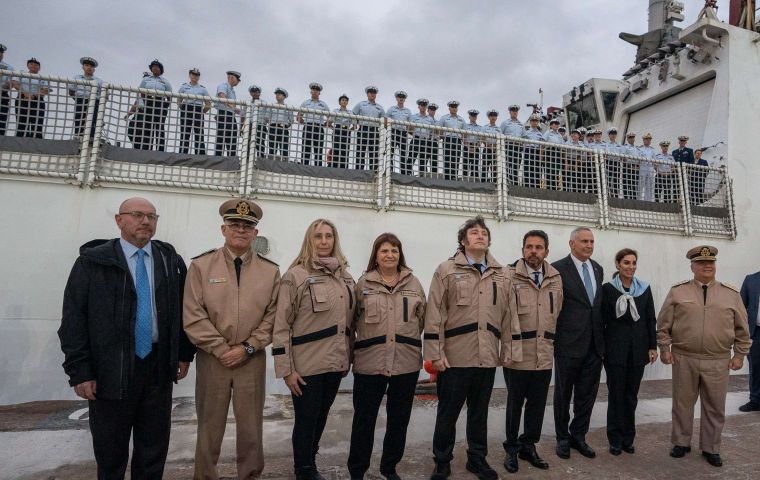 Milei and his entourage donned Coast Guard jackets to the event