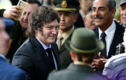 Milei and Villarruel deposit a flower wreath at the Cenotaph