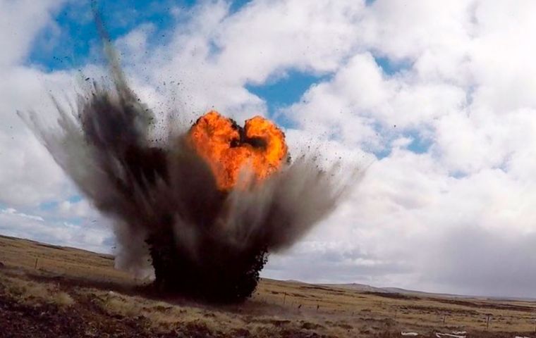 Ordnance uncovered and collected in mined fields, finally destroyed as part of the eleven year project to clean and recover Falklands soil and beaches