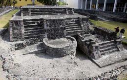 Ruins of the 800-year-old Aztec pyramid in the central Tlatelolco area of Mexico City.