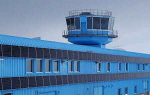 The Discovery Building at Rothera Research Station with the new solar panels installed