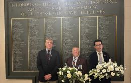 Former Commanding Officer of the FIDF, Major Justin McPhee MBE, Chairman of the South Atlantic Medal Association (SAMA82), Tom Herring and the FIG Representative to the UK & Europe, Richard Hyslop.