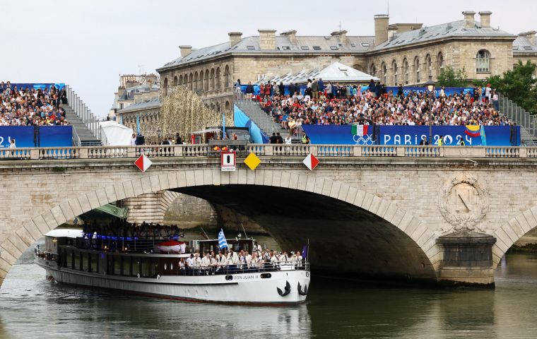 Athletes paraded down the Seine on boats