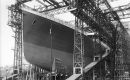 The Titanic under construction at a Harland & Wolff shipyard in Belfast. The ship hit an iceberg and sank on her maiden voyage in April 1912. 