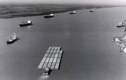 Vessels in the Parana river waiting to load 